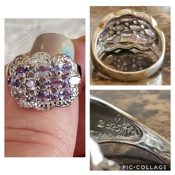 Genuine 5ct Tanzanite Cluster Ring Size 8 - Picture 5 of 7